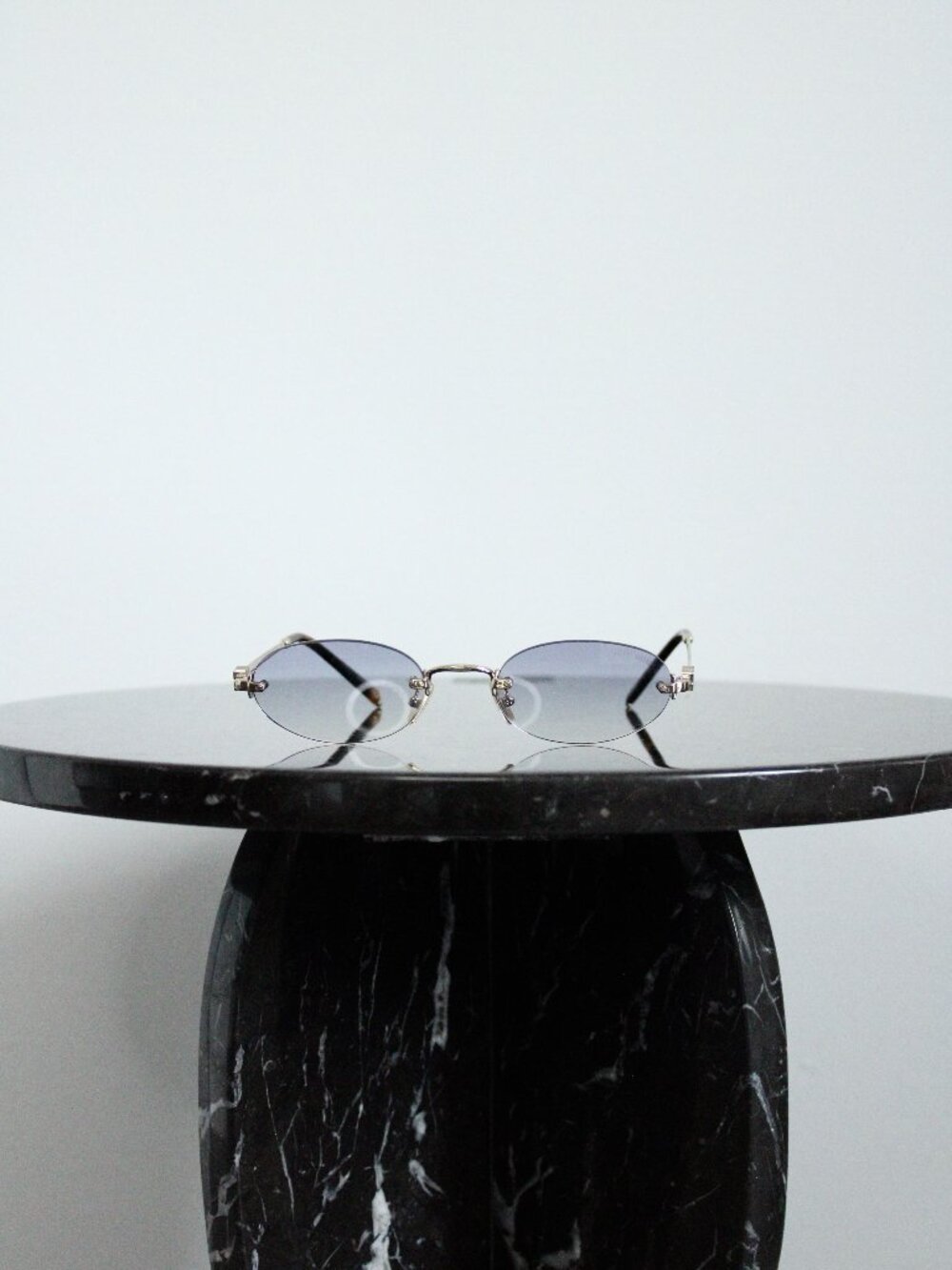 Miu Miu Rimless Oval Sunglasses Purple Gradient Lenses Gold Designer Y2K Luxury